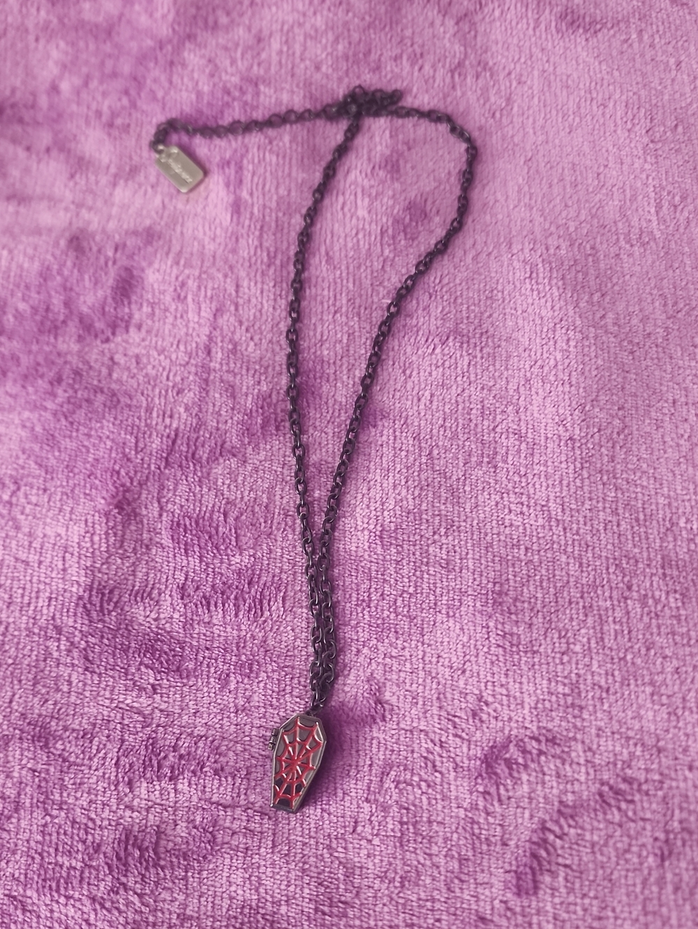 Sourpuss Black Chain Necklace with Red Coffin Charm